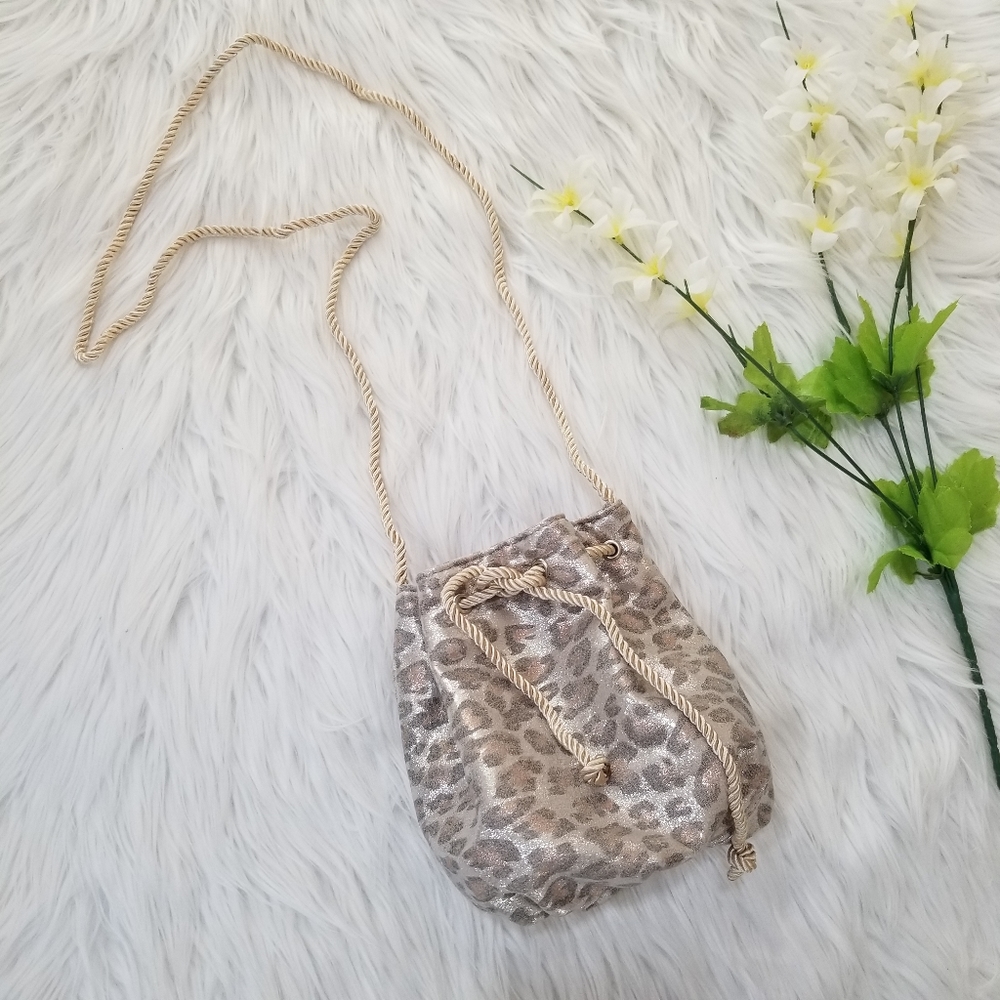 Joan Boyce Mini Croosbody Bag Animal Printed Gold Color, With Drawstring Closure